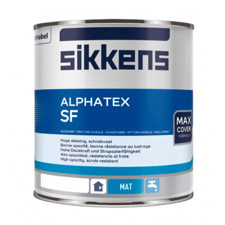 Сиккенс Краска интерьерная тонкослойная Alphatex SF (2% блеска) база W05 1л. Акриловая. Глубоко матовая
